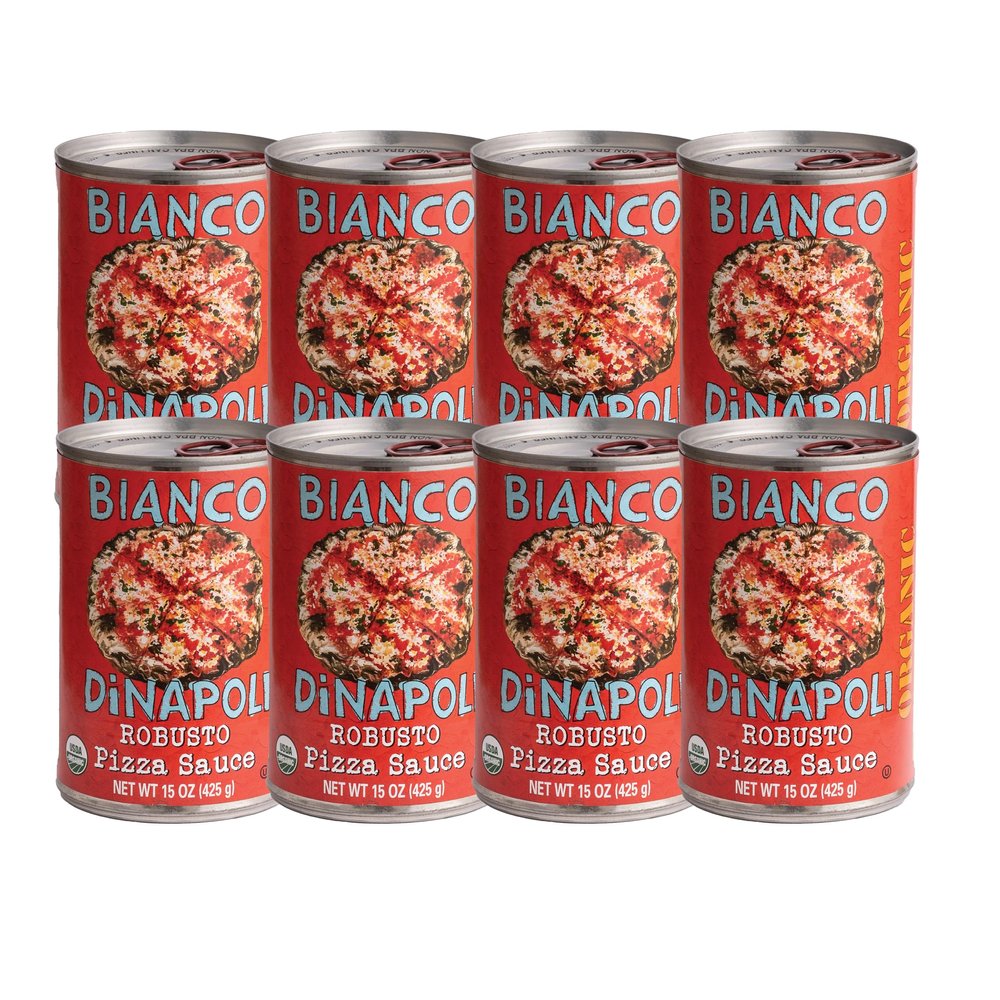 Bianco DiNapoli Organic Robusto Pizza Sauce, 15 Oz (Pack of 8), Vine Ripened California Grown Tomatoes, with Garlic, Spices & Extra Virgin Olive Oil, Perfect for Homemade Pizza