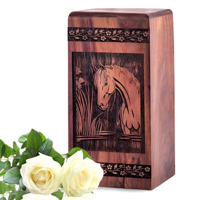 KARYLIZ Horse Little Wooden Cremation Urns - Mini Urns for Human Ashes - Small Keepsake Urn for Adult Female - Ash Urn for Humans for Ashes Adult Male - 5 Inch