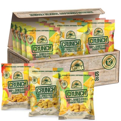 Aycana Golden Tropics Selection Box 100% Dried Fruit Crunchy Pineapple, Mango Gluten-Free, Vegan, Plant-Based Variety Pack, 12 Pouches