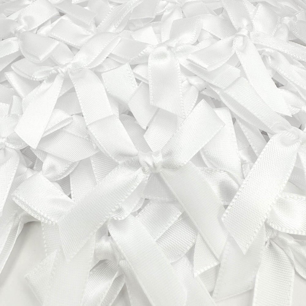 100 Pcs White Bows, 1.57 Inch Small Ribbon Bow Decorations, Mini Satin Fabric Bows for Crafts and Gift Wrapping (White)