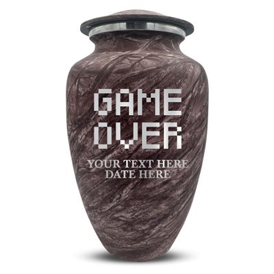 Custom Large Adult Cremation Urn for Ashes - Personalized Vessel with Name & Game Over Pixel Design for Cremains of Men/Women | Soft Whisper Funny Gamer Enthusiast Collection| 200 Cubic Inch |Burgundy