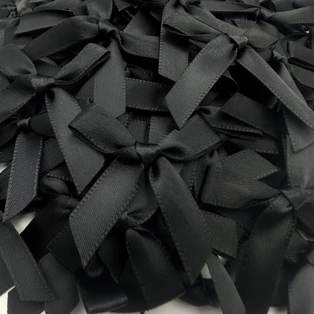 100 Pcs Black Bows, 1.57 Inch Small Ribbon Bow Decorations, Mini Satin Fabric Bows for Crafts and Gift Wrapping (Black)