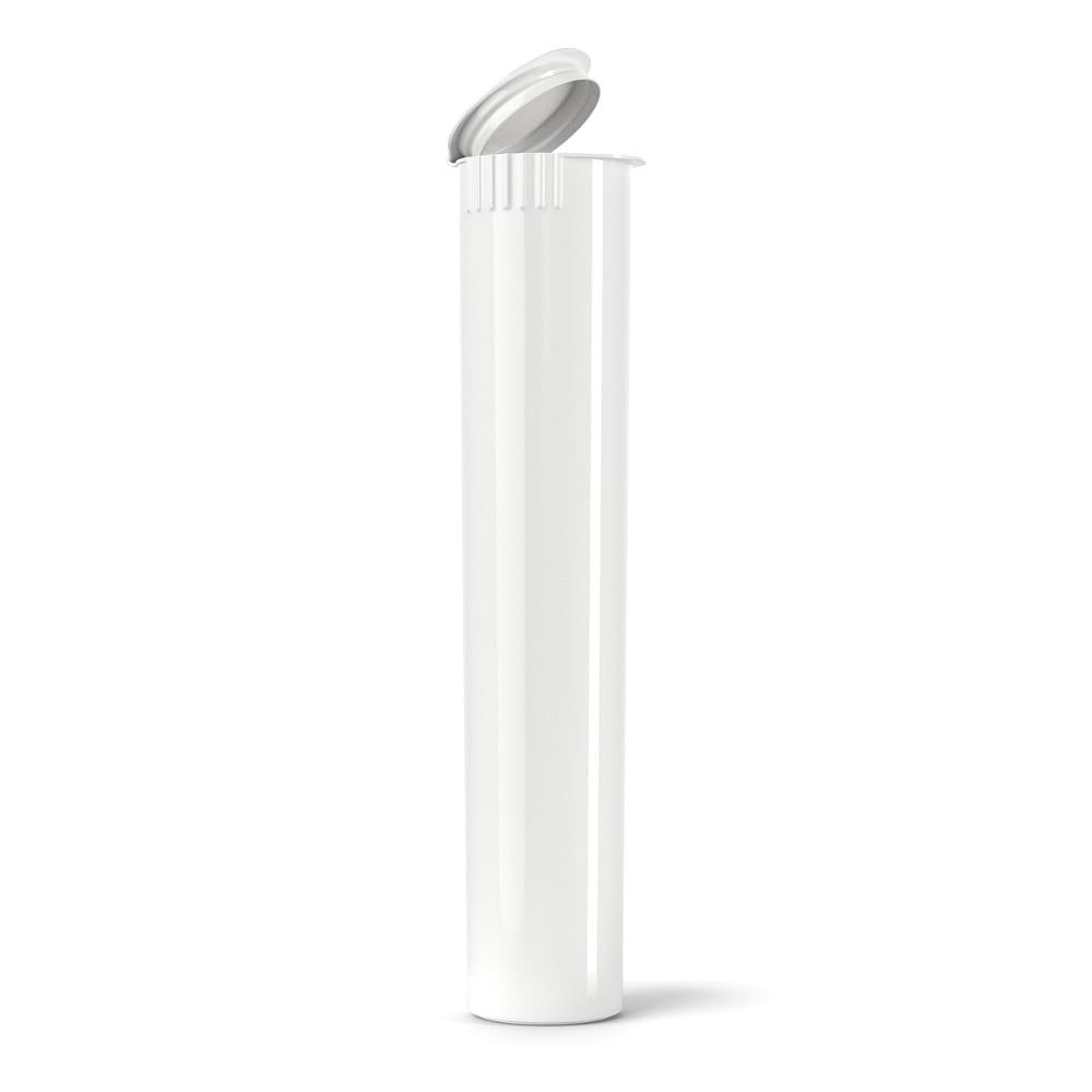 1000 Count - 116mm Plastic Squeeze Pre-Roll Tubes Child Resistant - Water Resistant - Smell/Odor Resistant - Air Resistant - BPA Free (White - Open)