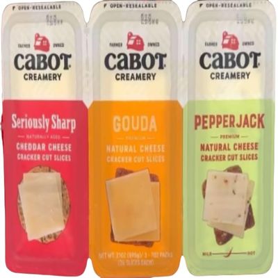 Cabot Cracker Cut Slices Cheese Seriously Sharp, Gouda, Pepper Jack - 7oz x 3 packs