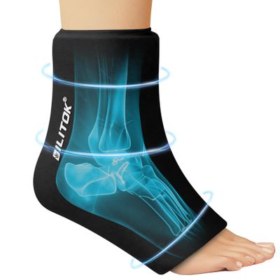 BILITOK Reusable Foot Ankle Ice Pack Wrap for Injuries, Cold Compression Therapy for Achilles Tendonitis, Plantar Fasciitis, Swelling, Sprained, Pain Relief (Black)