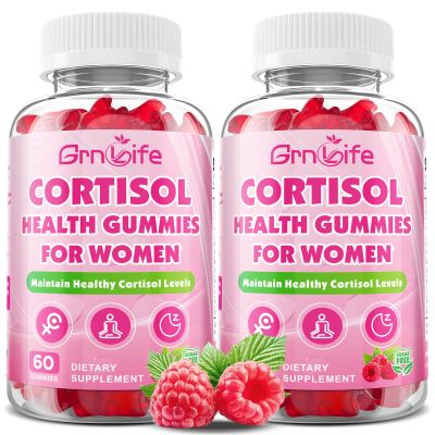 GrnLife 2 Pack Cortisol Gummies for Women, Cortisol Supplements Gummies with Magnesium Ashwagandha Rhodiola Rosea and L-theanine Complex for Relaxation and Zzz Support, Raspberry Flavor, 120 Count