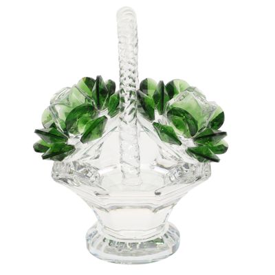 FUNOMOCYA Crystal Flower Basket Decoration Elegant Crystal Craft for Home Car Interior and Tabletop Centerpiece Green Floral Ornament for Unique Gift Giving