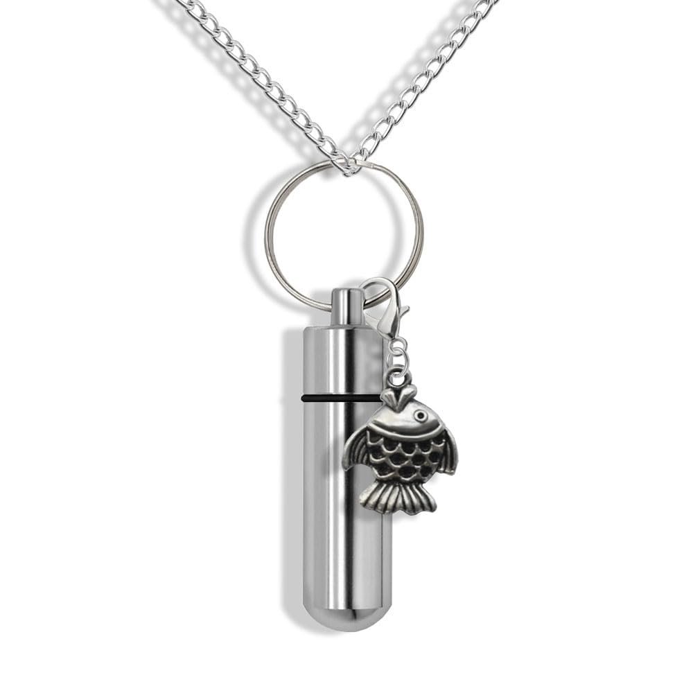 Cremation Necklace Fish Prayer Capsule Necklace - Pill Necklace - Secret Capsule Necklace - Fish Perfume Vial Necklace