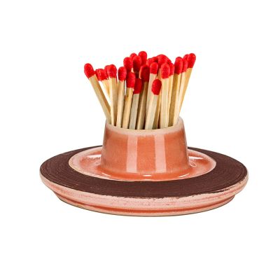 Ceramic Match Holder with Striker, Jar-Shaped Match HolderSuitable for All Matches, Vintage Home Decor (Red)