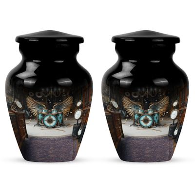 Black Drum Set Memorial urns for Ashes Adult Male - Small Funeral urn for Ashes for Women 3 inch 2 pcs