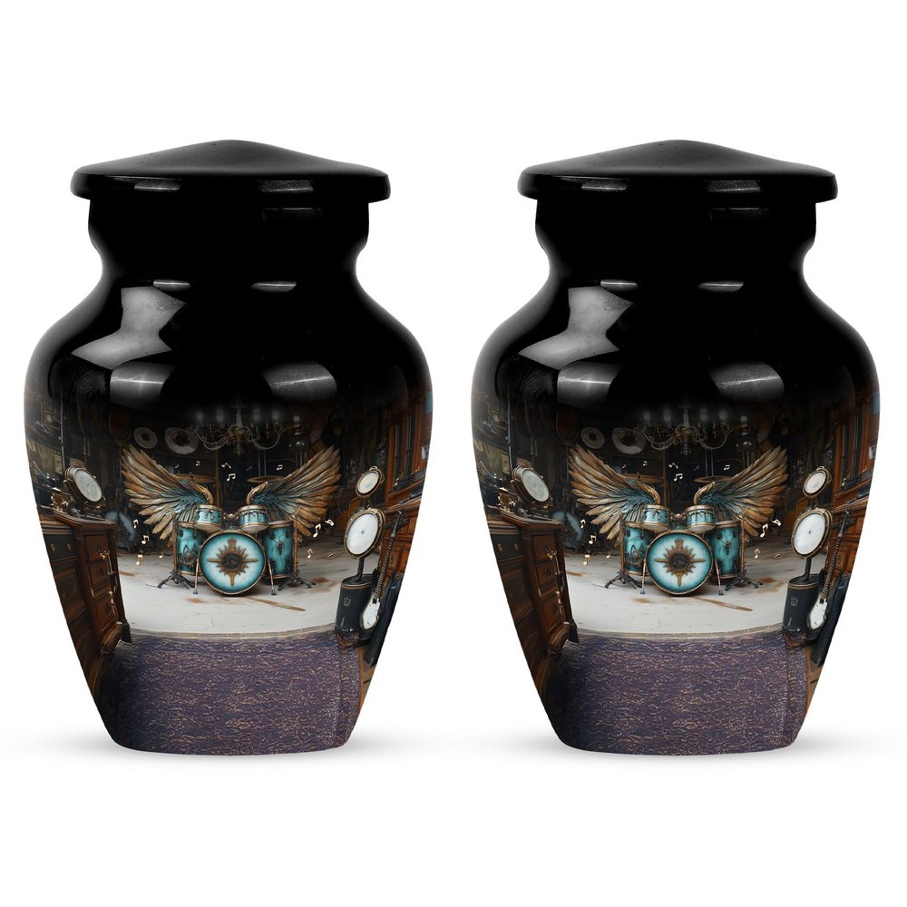 Black Drum Set Memorial urns for Ashes Adult Male - Small Funeral urn for Ashes for Women 3 inch 2 pcs