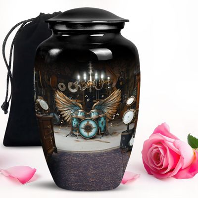 Black Drum Set urns for Human Ashes Adult Man - Large urn for Human Ashes Adult Female & Male 10 inch