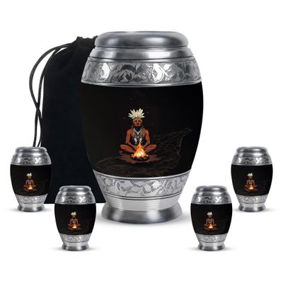 LEXFAY Native American Small Urns for Human Ashes Keepsake Dad - Burial Urn for Ashes Adult Male - Combo of 5