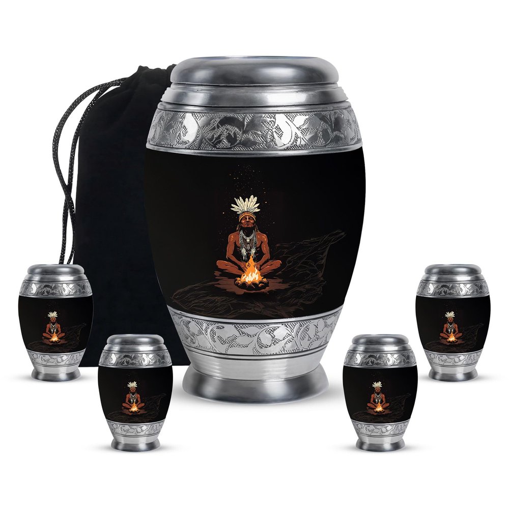 LEXFAY Native American Small Urns for Human Ashes Keepsake Dad - Burial Urn for Ashes Adult Male - Combo of 5
