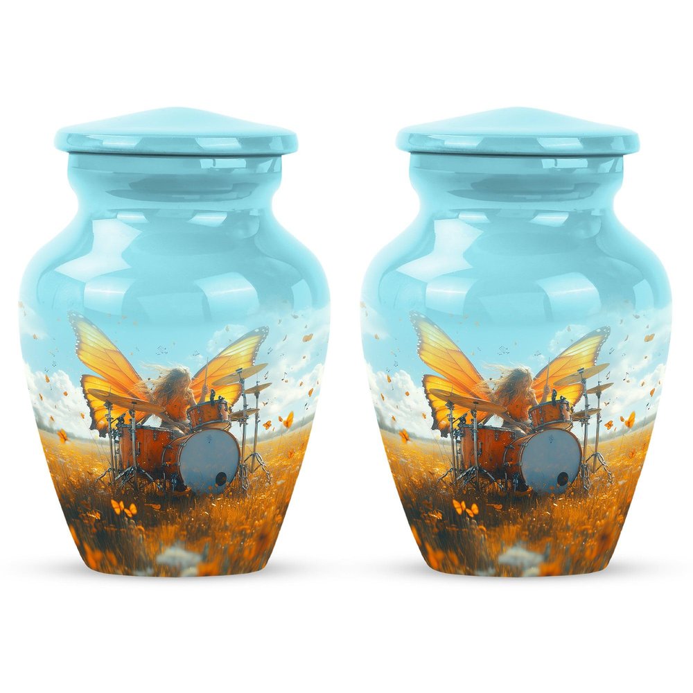 Black Drum Set Memorial urns for Ashes Adult Male - Funeral urn for Ashes for Women & Men 3 inch 2 pcs
