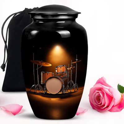 Black Drum Set Large Cremation urns for Human Ashes Adult Man - Memorial urn for Human Ashes Adult Female & Male 10 inch
