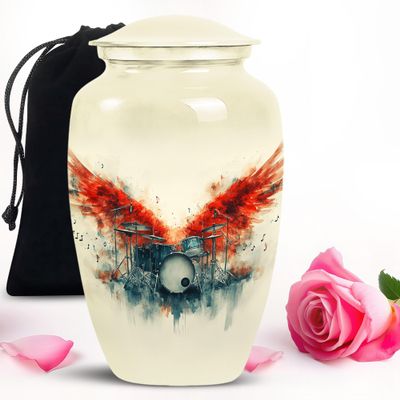 Red Wings Drum Set Funeral urn for Human Ashes Adult Man - Large Cremation urns for Human Ashes Adult Female & Male 10 inch