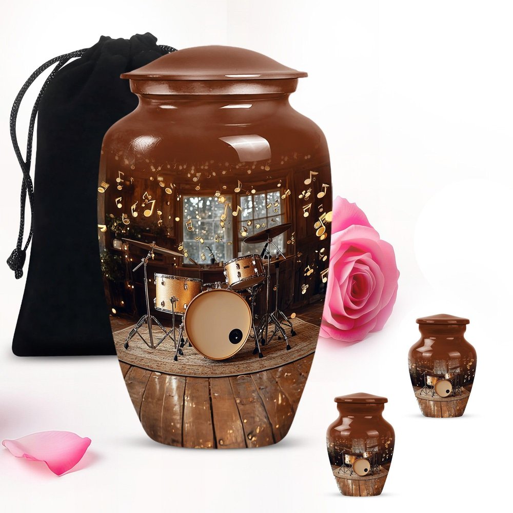 Brown Drum Set Large Burial urns for Ashes Adult Male - Small Funeral urn for Ashes for Women 1 Large 2 Keepsake