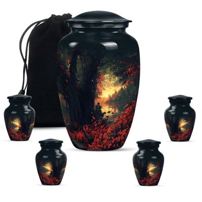 KARYLIZ Fishing Cremation Urns for Men - Black 10" Large Funeral Urn with 3" Mini Keepsake Set - Sunset Decorative Cremation Urns - Tiny Urn for Human Ashes - Funeral for Human Ashes Adult Man