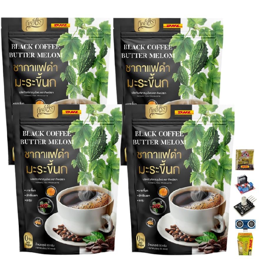 30 Tea Bags/Pack Thipsara Black Coffee Bitter Melon Delicious Coffee Snack Intense Mush Mellow (of 4) By Beautygoodshop [Get Free For You Beauty Gifts]