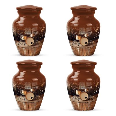 Brown Drum Set Small urn for Human Ashes Keepsake - Mini Funeral urns for Human Ashes 3 inch 4 pcs