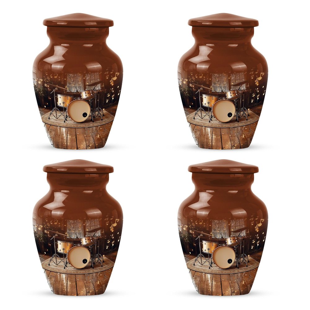 Brown Drum Set Small urn for Human Ashes Keepsake - Mini Funeral urns for Human Ashes 3 inch 4 pcs