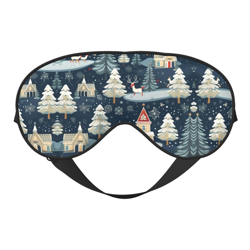 Christmas Winter Landscape Deer Eye Mask for Sleeping, Sleeping Mask Blocking Out Light Perfectly for Women and Men, Soft and Comfortable Blindfold for Travelling