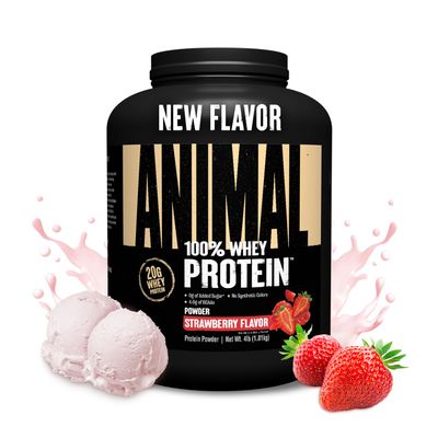 Animal 100% Whey Protein Powder Whey Blend for Pre or Post Workout, Recovery, Anytime Low Sugar Protein Boost Meal Replacement with BCAA Branched Chain Amino Acids New Flavor, Strawberry, 4 lb