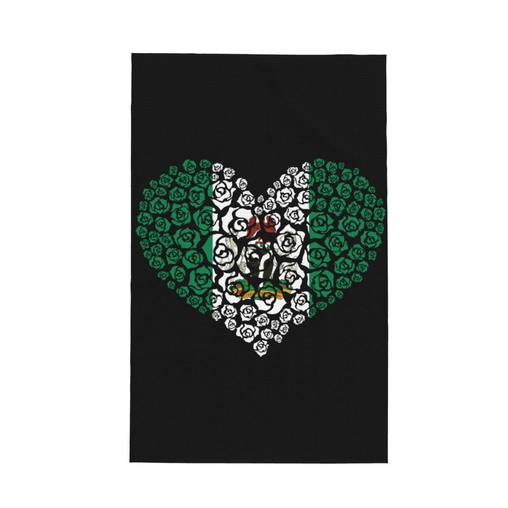 Nigeria Flag and Rose Heart Premium Waffle Kitchen Towel Absorbent, Durable & Stylish Dish Towels for Drying Dishes Quick Drying Kitchen Towels Dish Rags 26 X 16 Inches