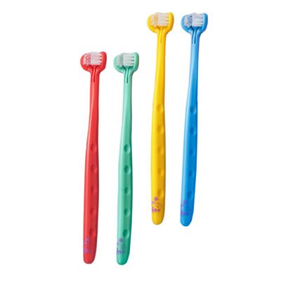 Didiseaon 4pcs Training Toothbrush for Boy Girl Soft Bristle Three-Sided Design Anti-Slip Grip Gentle Gum Protection for Boy Girl and Toddlers Yellow Green Blue Red