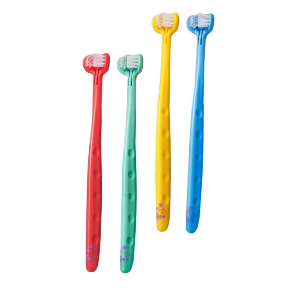 Didiseaon 4pcs Training Toothbrush for Boy Girl Soft Bristle Three-Sided Design Anti-Slip Grip Gentle Gum Protection for Boy Girl and Toddlers Yellow Green Blue Red