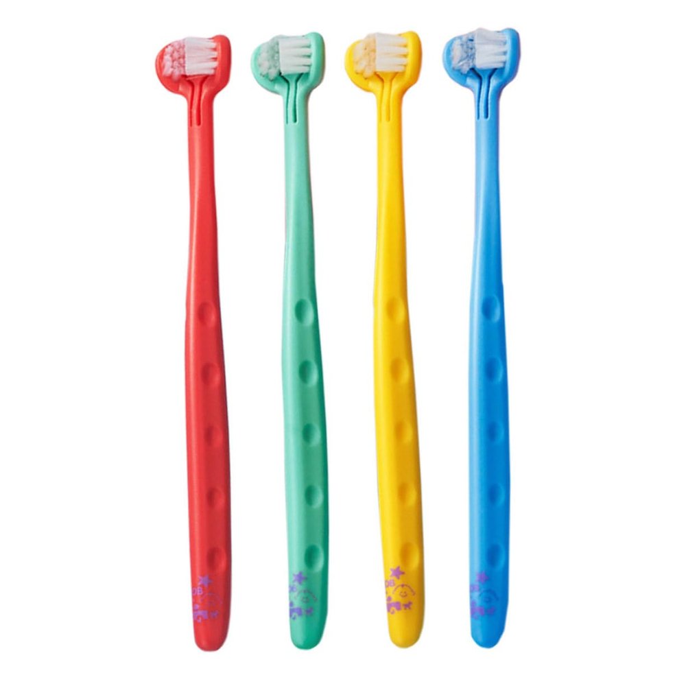 FOMIYES 4pcs Three-Sided Boy Girl Toothbrush Soft Bristle Oral Care Tool for Boy Girl Yellow Green and Easy Grasp Handle