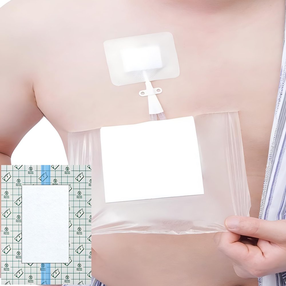 14 Pcs Waterproof Shower Cover 12"x16" with Non-Stick Center Pad for Large Port Surgery Incisions Protector Patch Transparent Film Clear Adhesive Wounds Dressing Bandage Shields