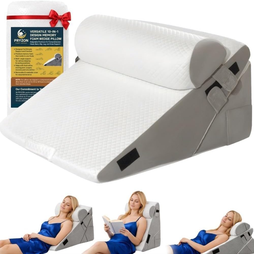 10-in-1 Adjustable Design 3PCS Wedge Pillow for Sleep Apnea, Wedge Pillow for Acid Reflux Relief, Orthopedic Headboard Bed Wedge Pillow for Sleeping, Neck & Back Support for Snoring and Reading