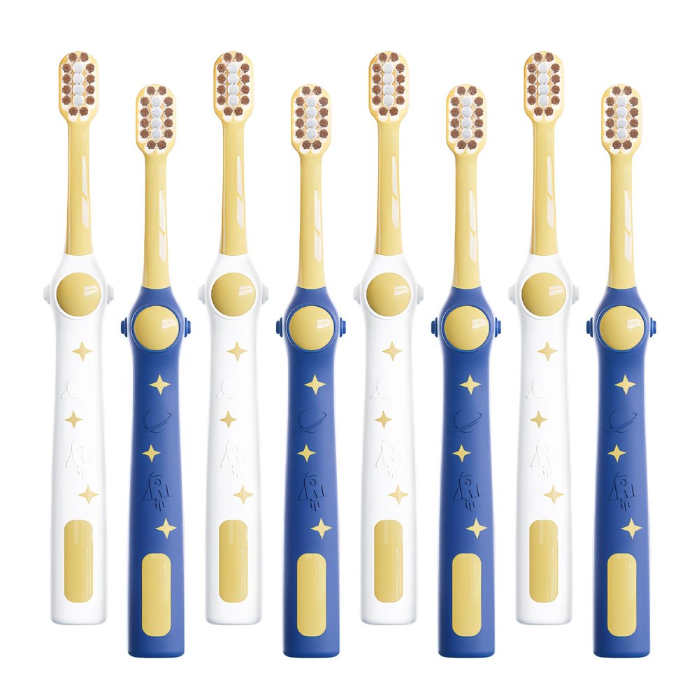 EASICUTI Extra Soft Toddler Toothbrushes 8 Pack, Space Style Kids Toothbrushes for Ages 2-12 Years, Baby Toothbrush 12 Months and up, Childrens Toothbrush Help Remove Plaque and Stains-Blue, White