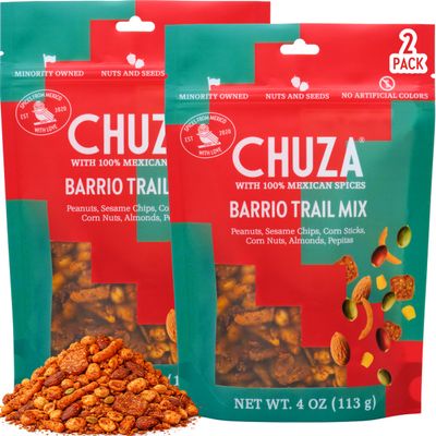 CHUZA Barrio Trail Mix Spicy Crunchy Snack with 100% Mexican Spices Peanuts, Corn Nuts, Almonds, Pepitas, Corn Sticks & Sesame Chips High Protein 4 oz (Pack of 2)