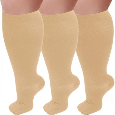 3 Pairs Plus Size Compression Socks for Women and Men Wide Calf 20-30mmhg Extra Large Knee High Support for Circulation (3PcsB,xx_l)