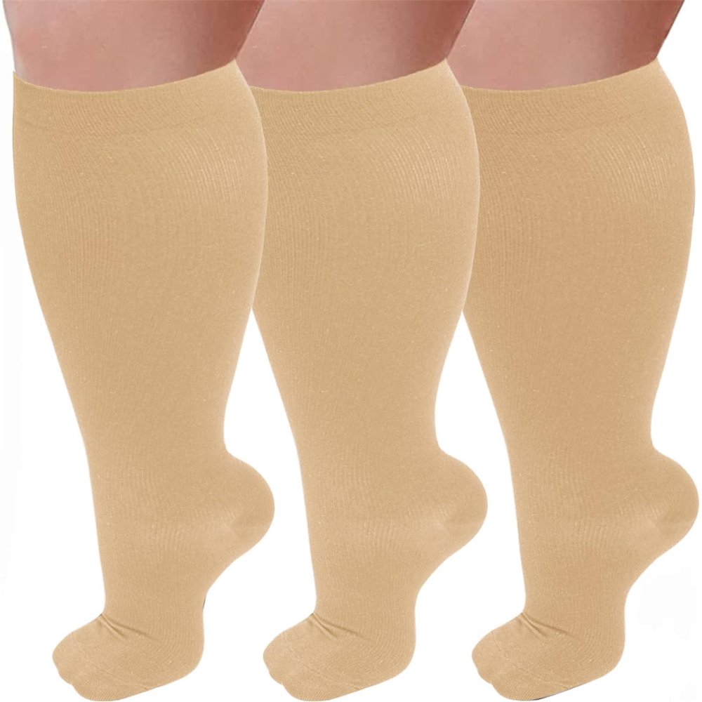 3 Pairs Plus Size Compression Socks for Women and Men Wide Calf 20-30mmhg Extra Large Knee High Support for Circulation (3PcsB,xx_l)