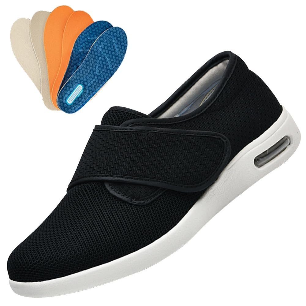 Mge Diabetic Shoes for Men Women Adjustable Walking Wide Width Non-Slip Breathable Lightweight for Neuropathy Swollen Feet Mens slippers(Black,10.5)