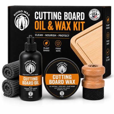 Rhino Wax Cutting Board Maintenance Kit: Oil, Wax, Applicator & Cloths