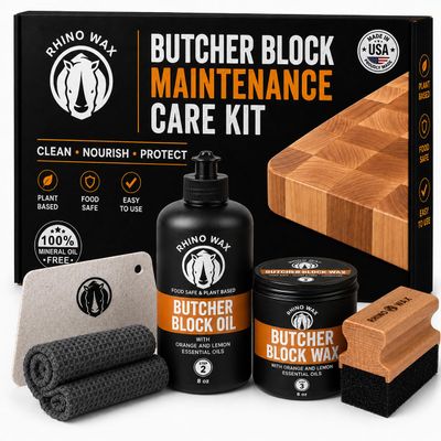 Rhino Wax Butcher Block Maintenance Kit: Oil, Wax, Scraper & Applicator
