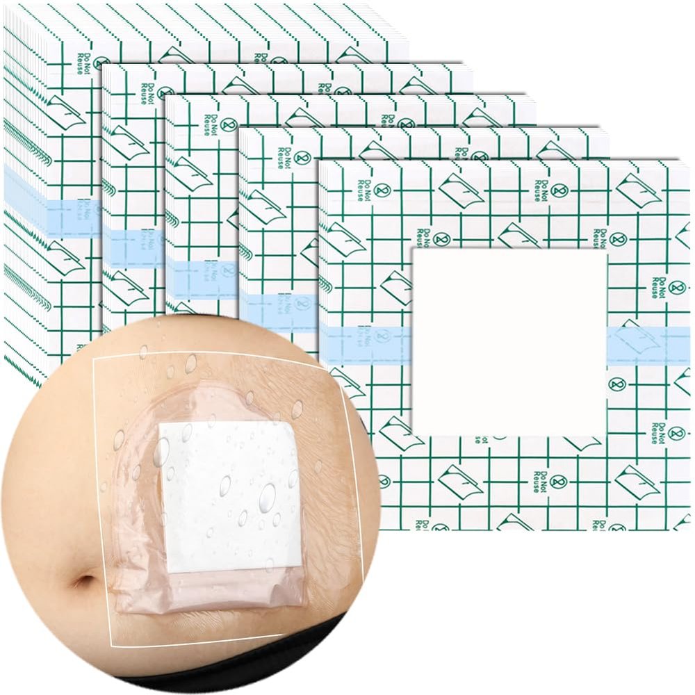 Ostomy Shower Cover Waterproof Ostomy Bag Covers Shower Guard Stoma Shower Shields Colostomy Bathing Bags Shower Protector Adhesive Bandage with Non-Stick Pad for Showering 10"x10" 25 Pcs