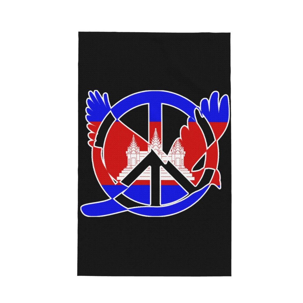 Cambodian Flag Peace Logo Premium Waffle Kitchen Towel Absorbent, Durable & Stylish Dish Towels for Drying Dishes Quick Drying Kitchen Towels Dish Rags 26 X 16 Inches