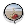 Christmas Beach Printed Round Pill Organizer with 3 Compartments, Portable Mini Pill Box Pill Case for Medicine, Vitamin, Fish Oil, Supplements view 1