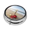 Christmas Beach Printed Round Pill Organizer with 3 Compartments, Portable Mini Pill Box Pill Case for Medicine, Vitamin, Fish Oil, Supplements view 2