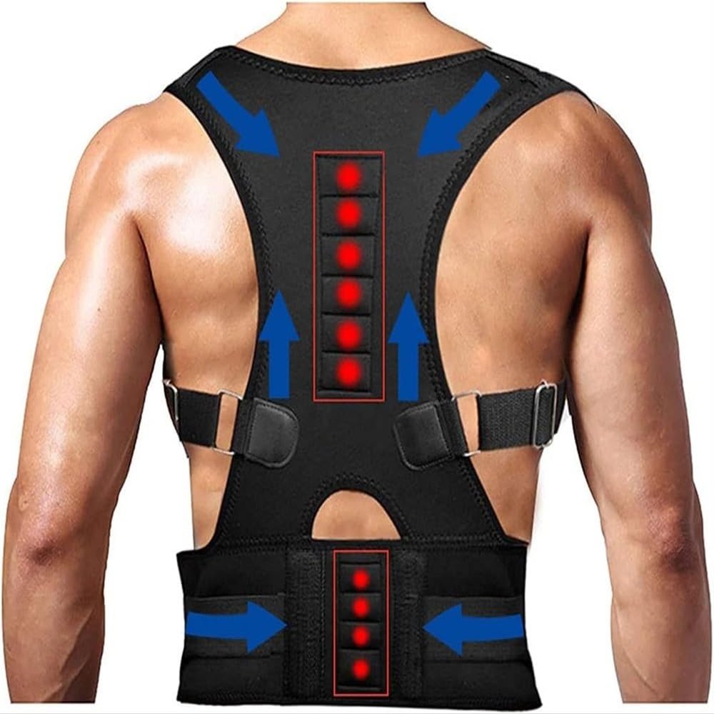 Magnetic Therapy Back Brace Posture Corrector Men's Women's Fully Adjustable Full Back Support Brace Shoulder Lumbar Support Relieves Neck, Back And Spine Pain(Large)