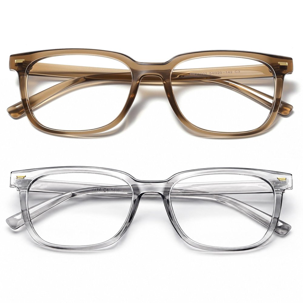 PANNER 2Pack Oversized Blue Light Blocking Glasses for Women Men Square Computer Eyeglasses Reduce Eyestrain(Brown+Grey)