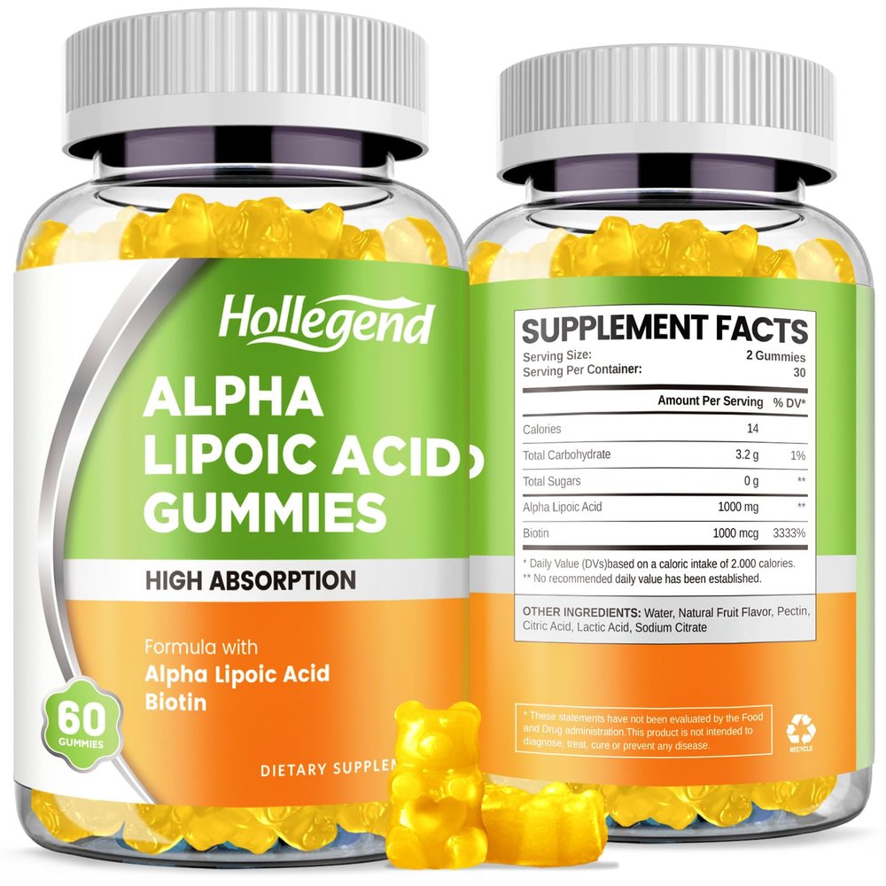 Alpha Lipoic Acid Gummies 1000Mg with Biotion, High Absorption Chewable ALA Supplement for Antioxidant, Brain Health and Nerve Support, Pineapple Flavor, Sugar Free, 120 Chews