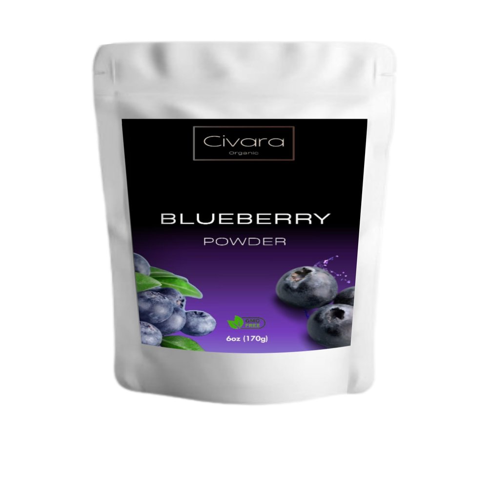 Civara Organic Blueberry Powder, 6oz & 12oz | 100% Natural Fruit Powder | No Sugar & Additives | Great Flavor for Drinks, Smoothie, Beverages | USDA Organic | Vegan | Gluten Free (6 Ounces)