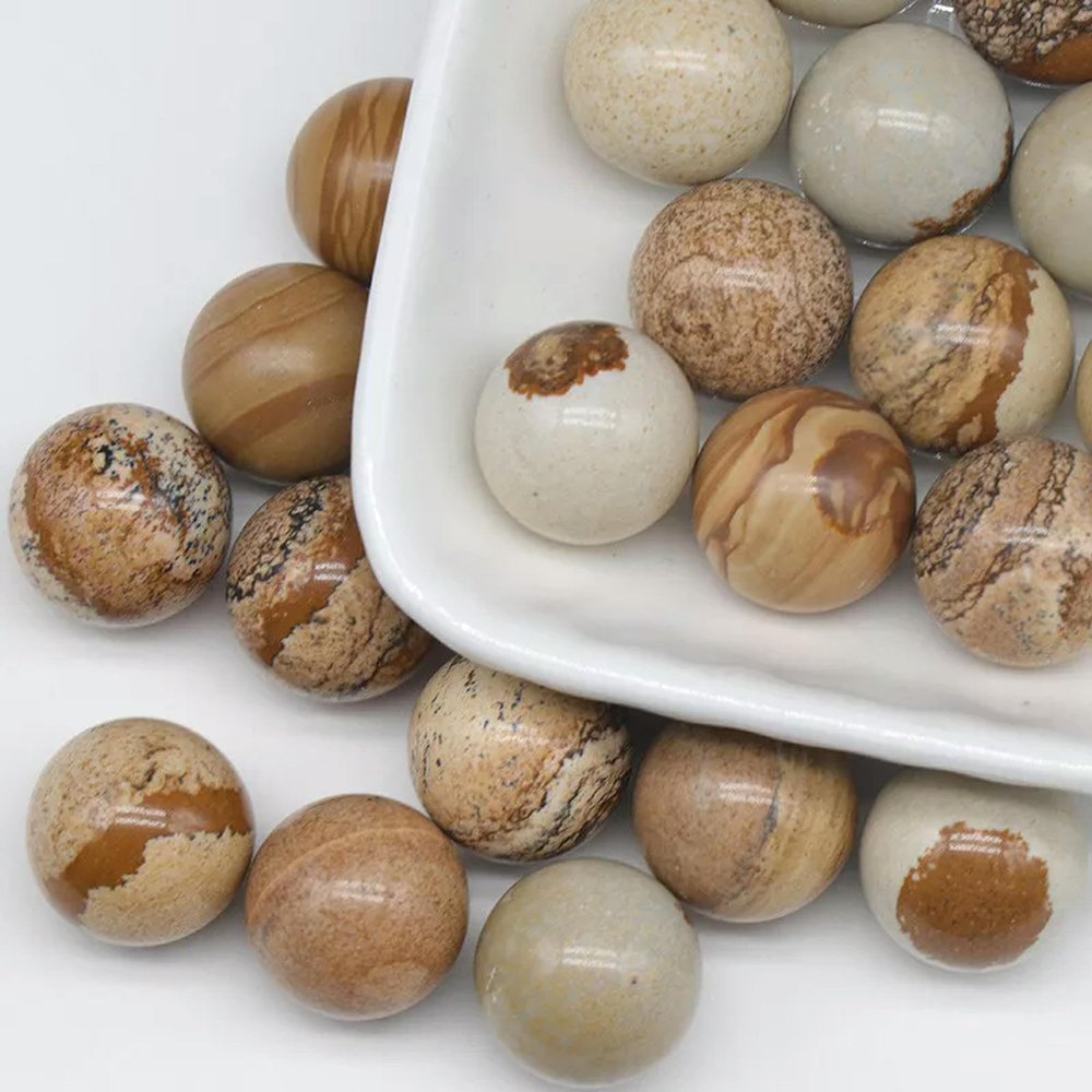 100pcs 16mm Ball Natural Picture Stone Sphere Round Decor Gifts